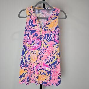 Lilly Pulitzer Sleeveless Tunic Tank Top Dress Pink Orange Resort Beachy XXS
